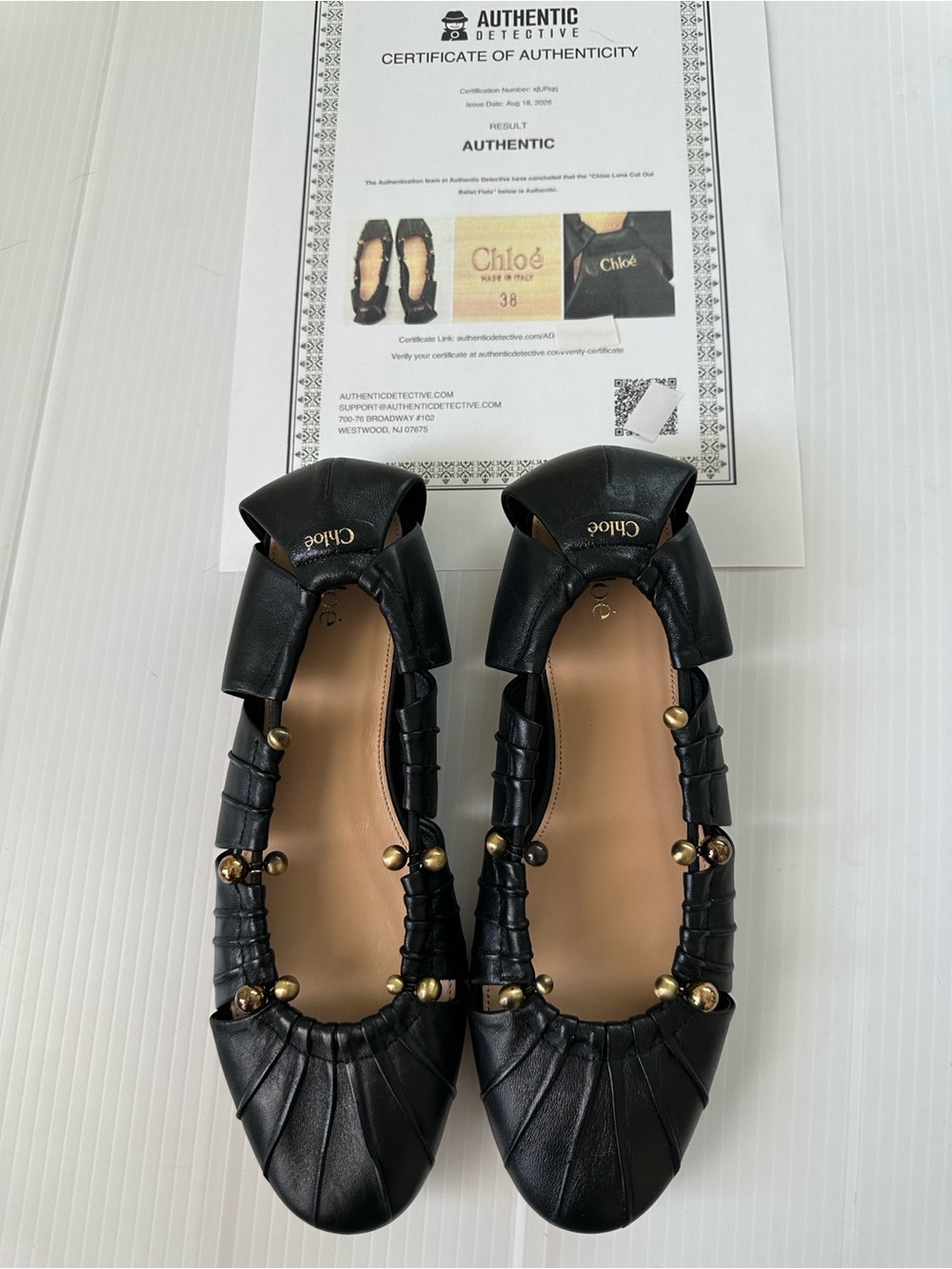 Chloe Luna Cut Out Ballet Flats Black, 38 (U.S. 8) Authenticated